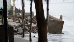 A destroyed building at the Cangrejo beach is seen ahead of the arrival of Hurricane John in Oaxaca State, Mexico, on September 23, 2024.