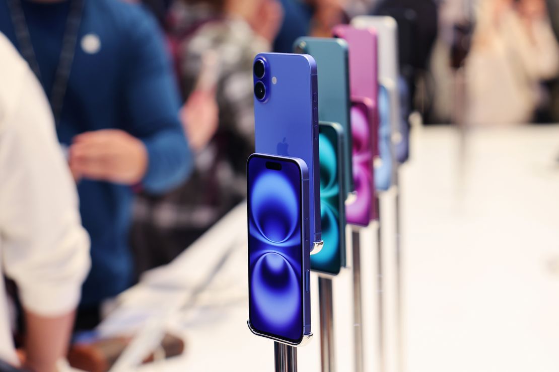 iPhone 16 phones are seen on display at the Fifth Avenue Apple Store in New York City.