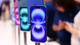 iPhone 16 phones are seen on display at the Fifth Avenue Apple Store on new products launch day on September 20, 2024 in New York City.