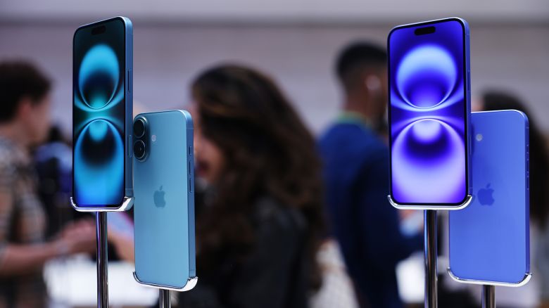 iPhone 16 phones are seen on display at the Fifth Avenue Apple Store on new products launch day on September 20, 2024 in New York City. Apple CEO Tim Cook was in attendance at the opening of the Fifth Avenue Apple store for the release of the new iPhone 16 lineup, Apple Watch Series 10, the new black titanium Apple Watch Ultra 2, AirPods 4, and new colors for AirPods Max.