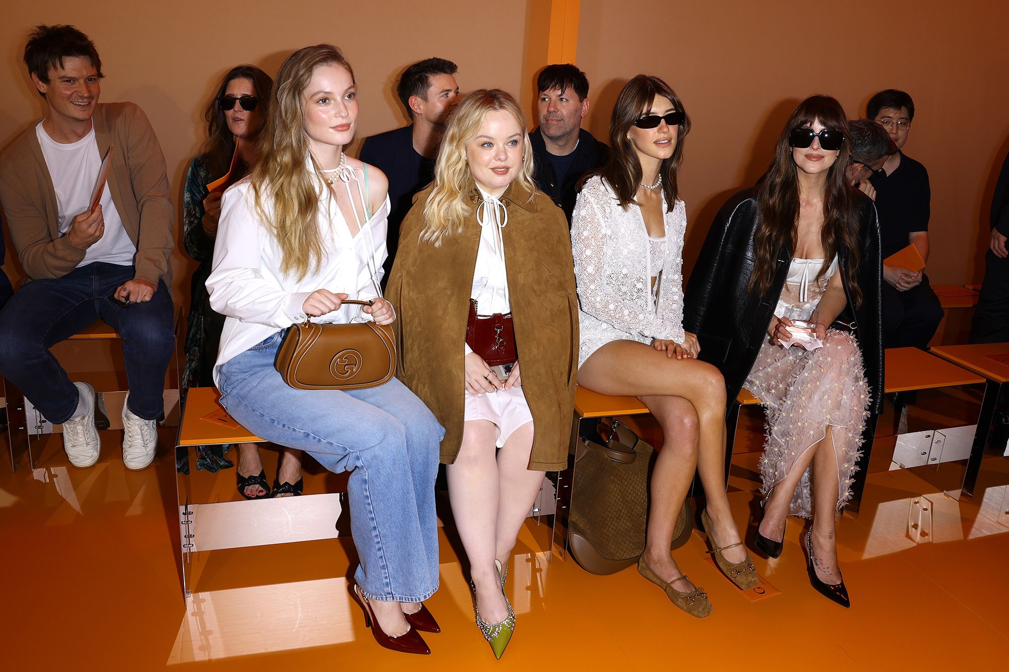 Hannah Dodd, Nicola Coughlan, Daisy Edgar-Jones and Dakota Johnson front row at Gucci.