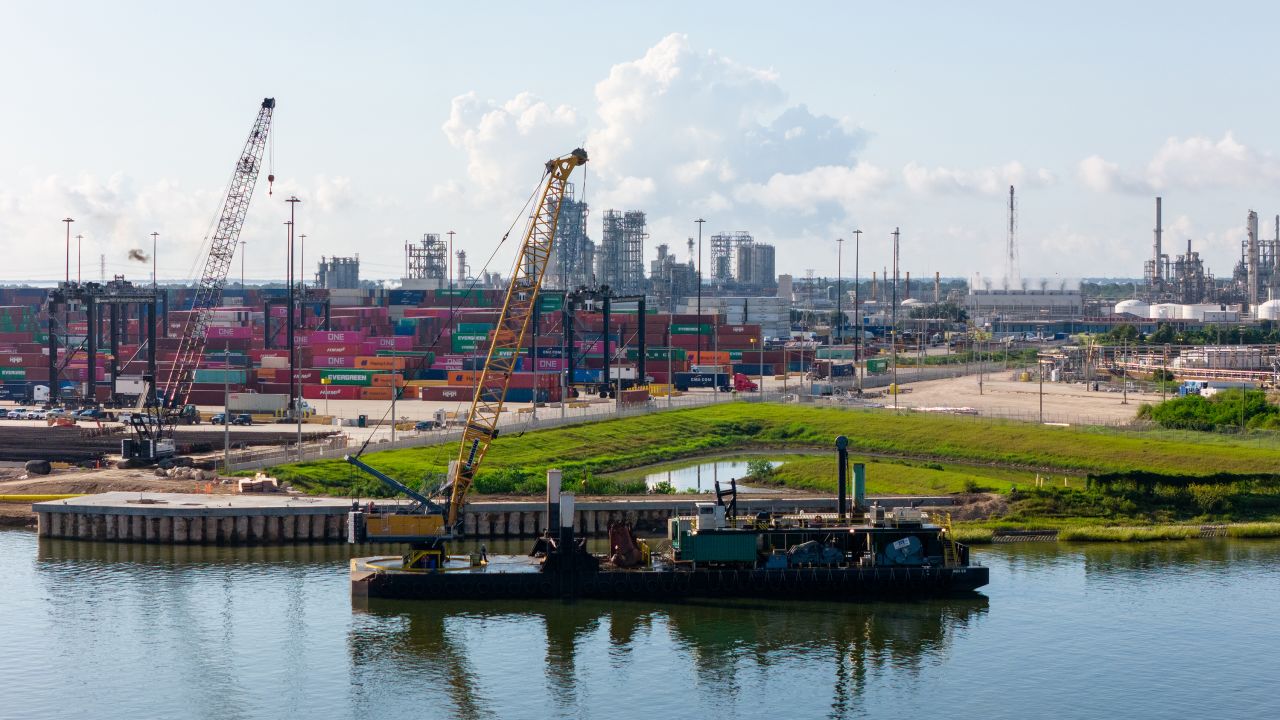 In an aerial view, the Port of Houston Authority is seen on September 20, 2024 in Harris County, Texas. A potential strike by Port of Houston longshoremen looms as contract negotiations between the International Longshoreman's Association and the United States Maritime Alliance continues undergoing deliberations.