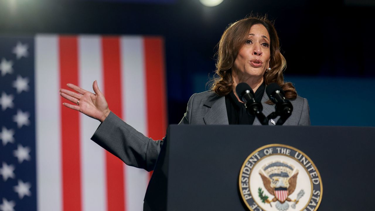 Kamala Harris speaks during an event at the Cobb Energy Performing Arts Centre in Atlanta, Georgia, on September 20.