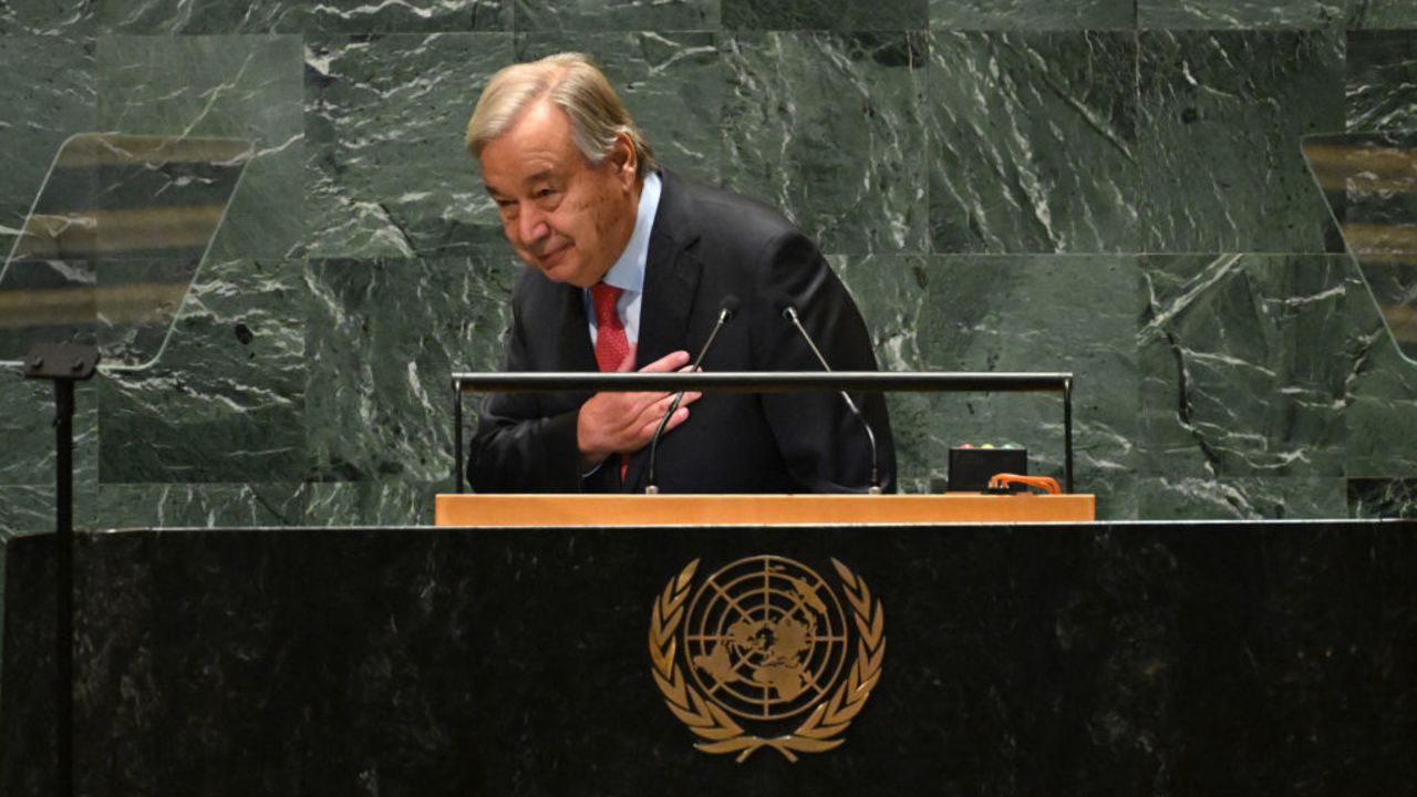 United Nations Secretary-General Antonio Guterres speaks during the 79th Session of the United Nations General Assembly at the United Nations headquarters in New York City on September 24, 2024. (Photo by TIMOTHY A. CLARY / AFP) (Photo by TIMOTHY A. CLARY/AFP via Getty Images)