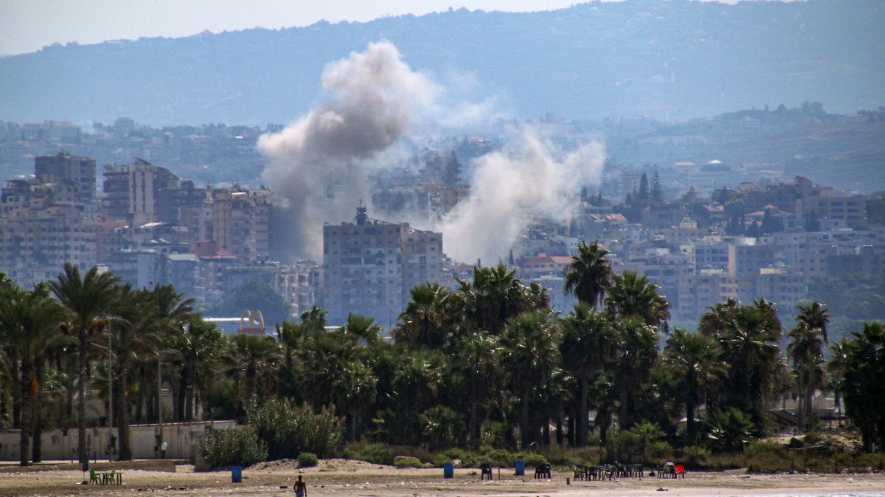 A cloud of smoke erupts during Israeli air strikes on a village south of Tyre in southern Lebanon on Wednesday.