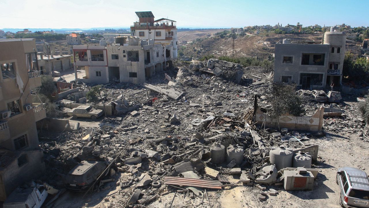 Destruction in a area targeted by Israeli airstrikes in Lebanon's town of Saksakiyeh, on September 26, 2024.