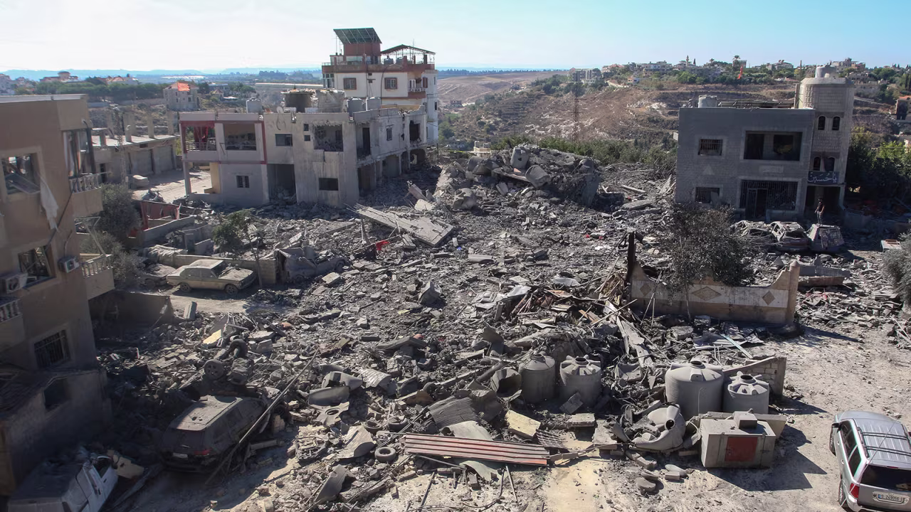 Destruction in a area targeted by Israeli airstrikes in Lebanon's town of Saksakiyeh, on September 26, 2024.