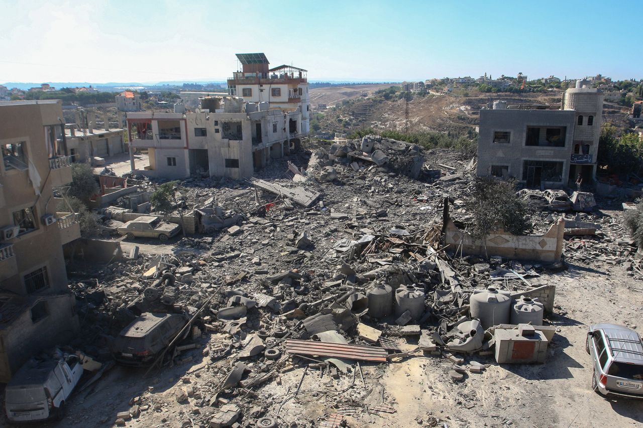 Destruction in a area targeted by Israeli airstrikes in Lebanon's town of Saksakiyeh, on September 26, 2024.