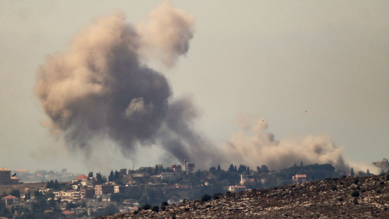 Smoke billows from the site of an Israeli airstrike that targeted the southern Lebanese village of Choukîne on Thursday, September 26.