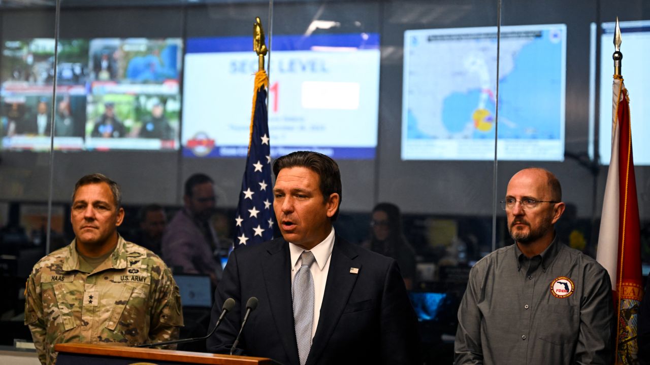 Ron DeSantis speaks during a press conference at the State Emergency Operations Center in Tallahassee, Florida, on September 26.