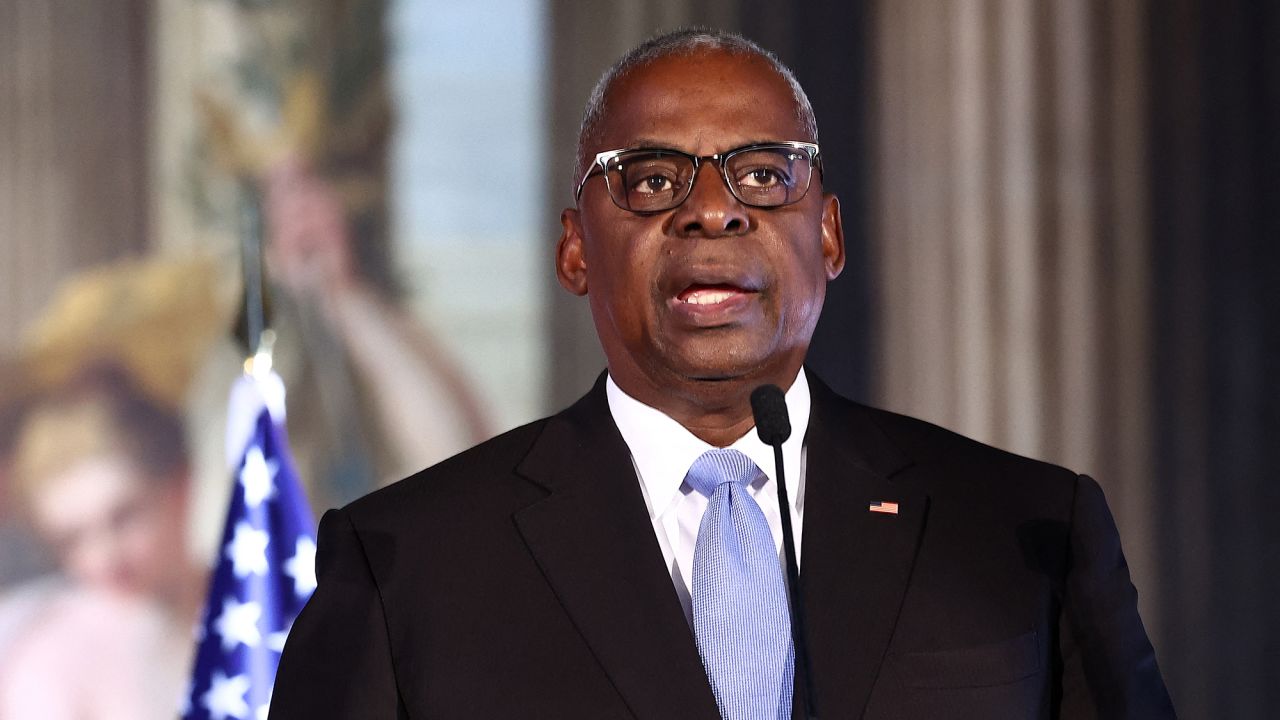 US Secretary of Defense Lloyd Austin speaks during a press conference in London on September 26.