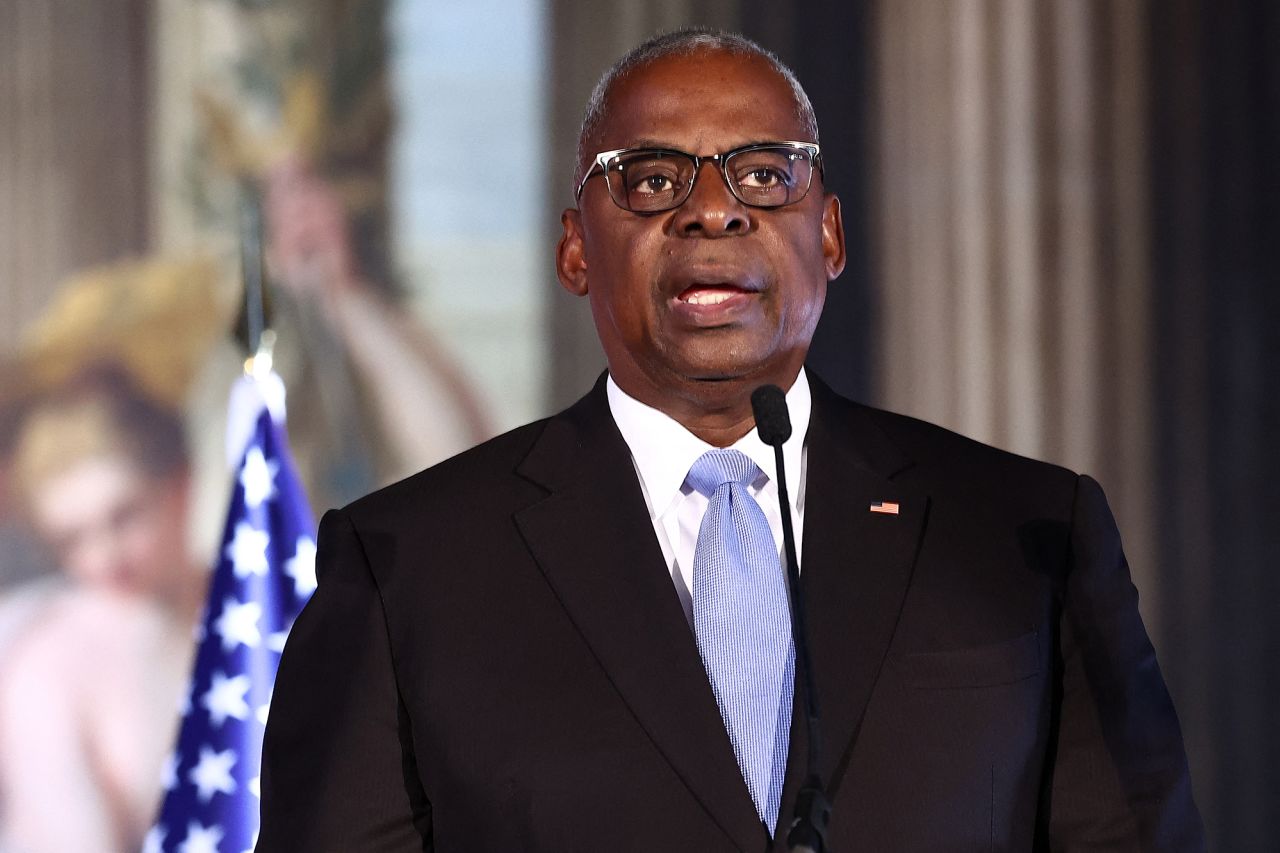 US Secretary of Defense Lloyd Austin speaks during a press conference in London on September 26.