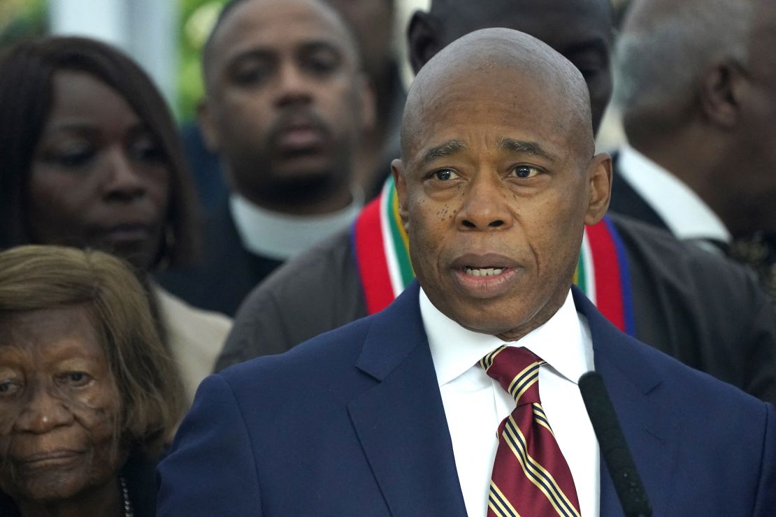 New York City Mayor Eric Adams talks to the press outside Gracie Mansion, the official residence of the mayor of New York City, on September 26 after he was indicted on federal criminal charges.