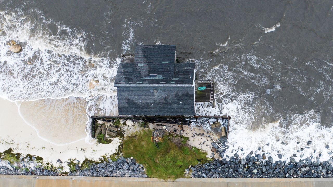 An aerial view shows a house on the shoreline ahead of the arrival of Hurricane Helene in Alligator Point, Florida, on September 26.