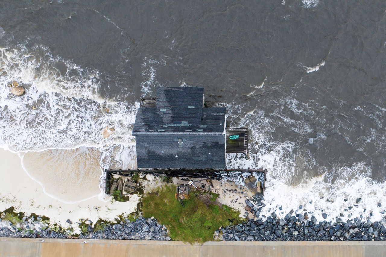 An aerial view shows a house on the shoreline ahead of the arrival of Hurricane Helene in Alligator Point, Florida, on September 26.