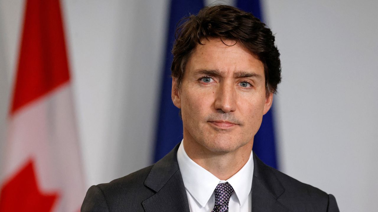 Canadian Prime Minister Justin Trudeau looks on during a press conference in Montreal, Canada, on September 26