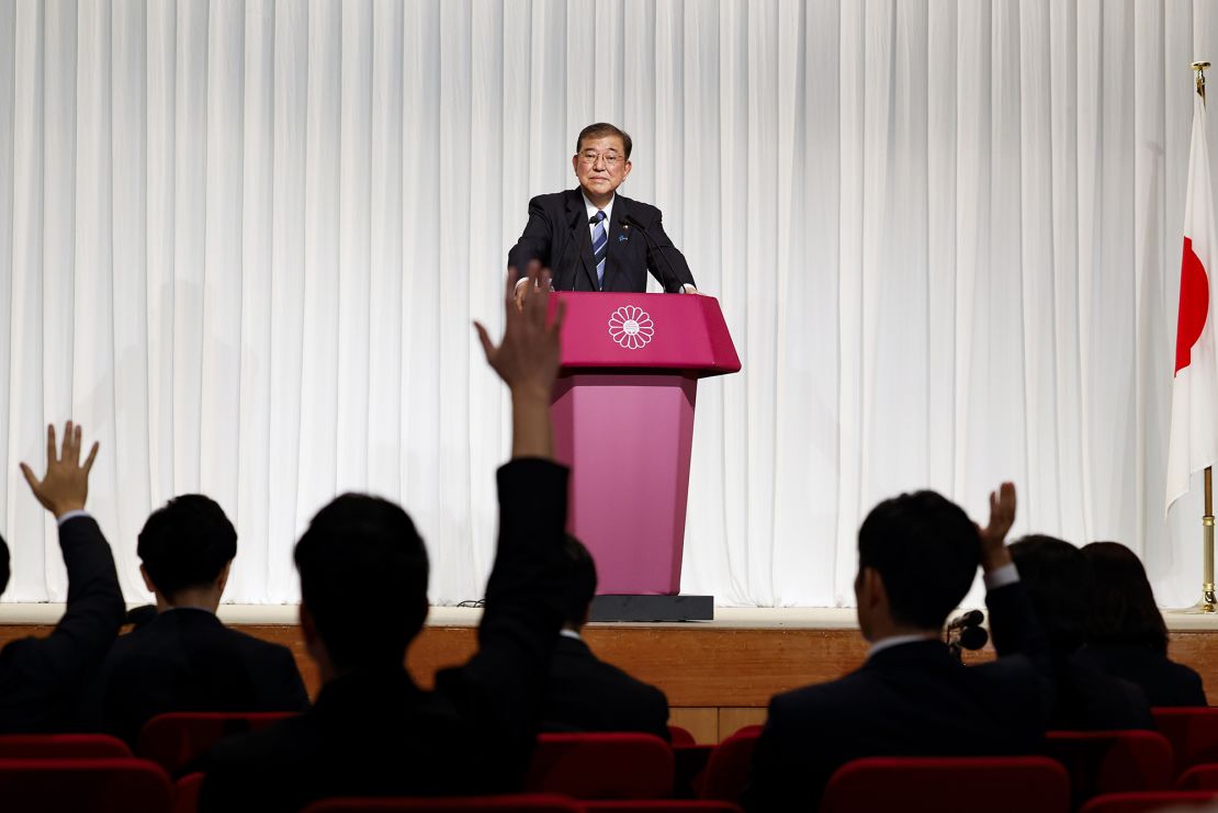 Shigeru Ishiba speaks during a press conference on September 27 in Tokyo, Japan.