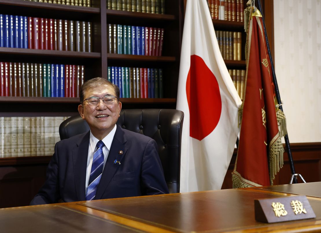 Shigeru Ishiba poses for photos in the party leader's office on September 27 in Tokyo, Japan.