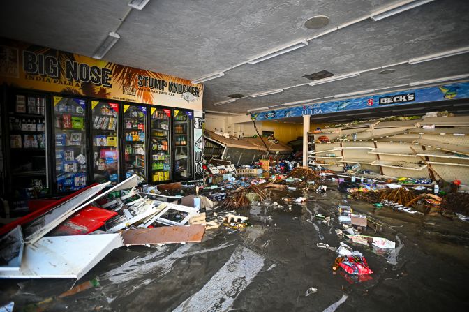 Debris is seen inside a Cedar Key, Florida, store on September 27.