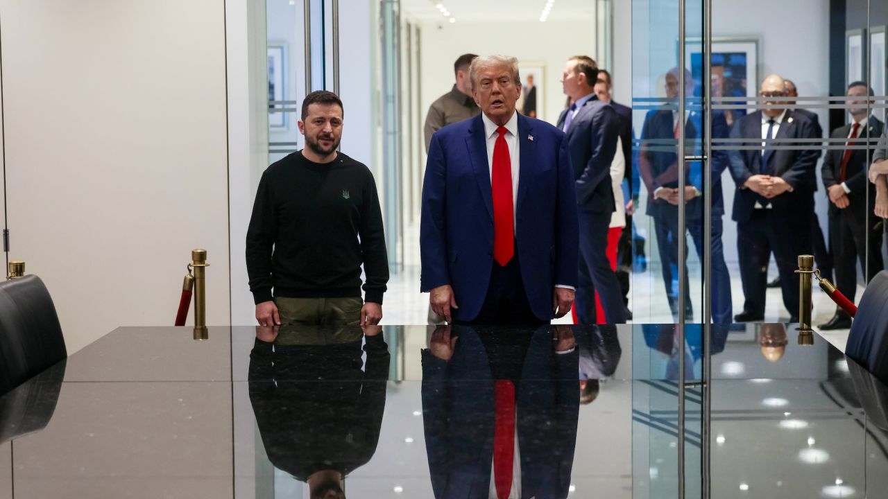 Former President Donald Trump and Ukrainian President Volodymyr Zelensky are seen in New York City on Friday.