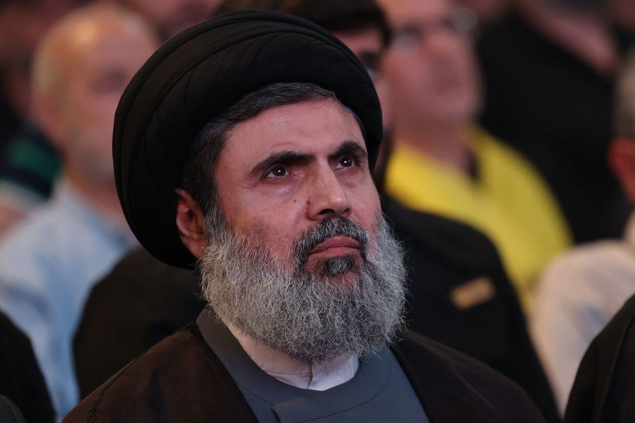 Hashem Safieddine attends a ceremony of the Iran-backed Shiite militant group in Beirut's southern suburbs on May 24.