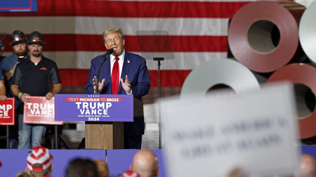 Former President Donald Trump speaks during a campaign event in Walker, Michigan, on Friday.