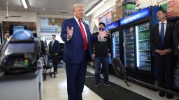 Republican presidential nominee, former U.S. President Donald Trump, visits Sprankle's Neighborhood Market on September 23, 2024 in Kittanning, Pennsylvania.