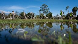 Florida State Guardsmen participate in a search and recovery mission in the aftermath of Hurricane Helene in Steinhatchee, Florida, on September 27.