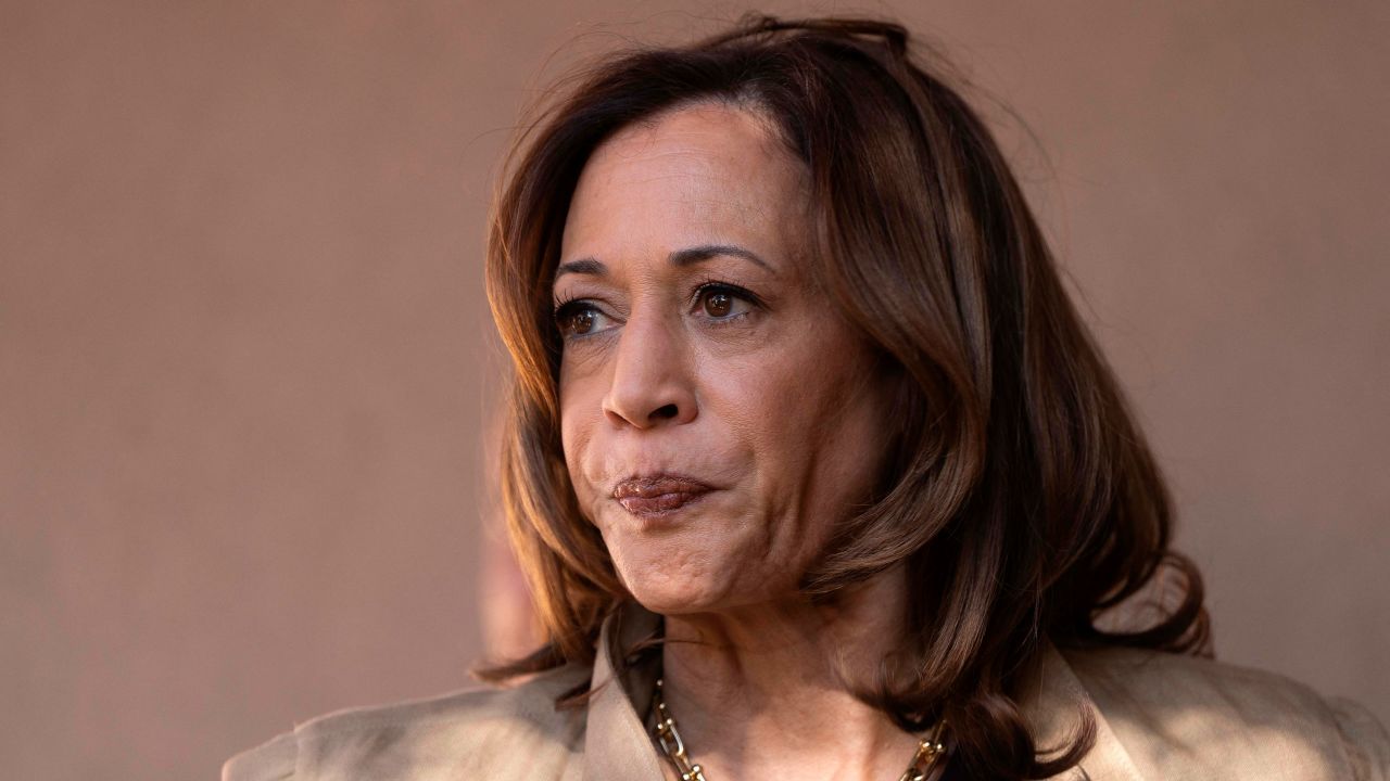 Vice President Kamala Harris speaks to media in Douglas, Arizona, on Friday.