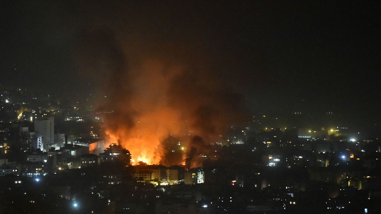 Smoke billows from the site of an Israeli airstrike that targeted a neighborhood in Beirut's southern suburb early on Saturday, September 28.