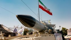 A S-200 surface-to-air missile system is on display as heavy weaponry, including ballistic missiles, air defense systems and unmanned aerial vehicles, are showcased during an exhibition that marks the 44th anniversary of the 8-year war with Iraq, known as the "Holy Defense Week", in Baharestan Square in Tehran, Iran on September 26, 2024. (Photo by Hossein Beris / Middle East Images / Middle East Images via AFP) (Photo by HOSSEIN BERIS/Middle East Images/AFP via Getty Images)
