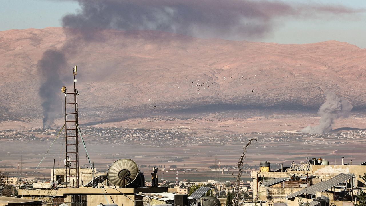 Smoke billows from the site of Israeli strikes that targeted villages near Lebanon's eastern city of Baalbeck in the Beqaa valley on September 28, 2024.