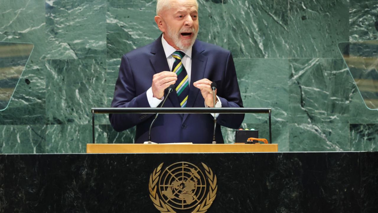 NEW YORK, NEW YORK - SEPTEMBER 24: Luiz Inácio Lula da Silva, President of the Federative Republic of Brazil, speaks during the United Nations General Assembly (UNGA) at the United Nations headquarters on September 24, 2024 in New York City. World leaders convened for the General Assembly as the world continues to experience major wars in Gaza, Ukraine and, Sudan along with a threat of a larger conflict in the Middle East.  (Photo by Michael M. Santiago/Getty Images)