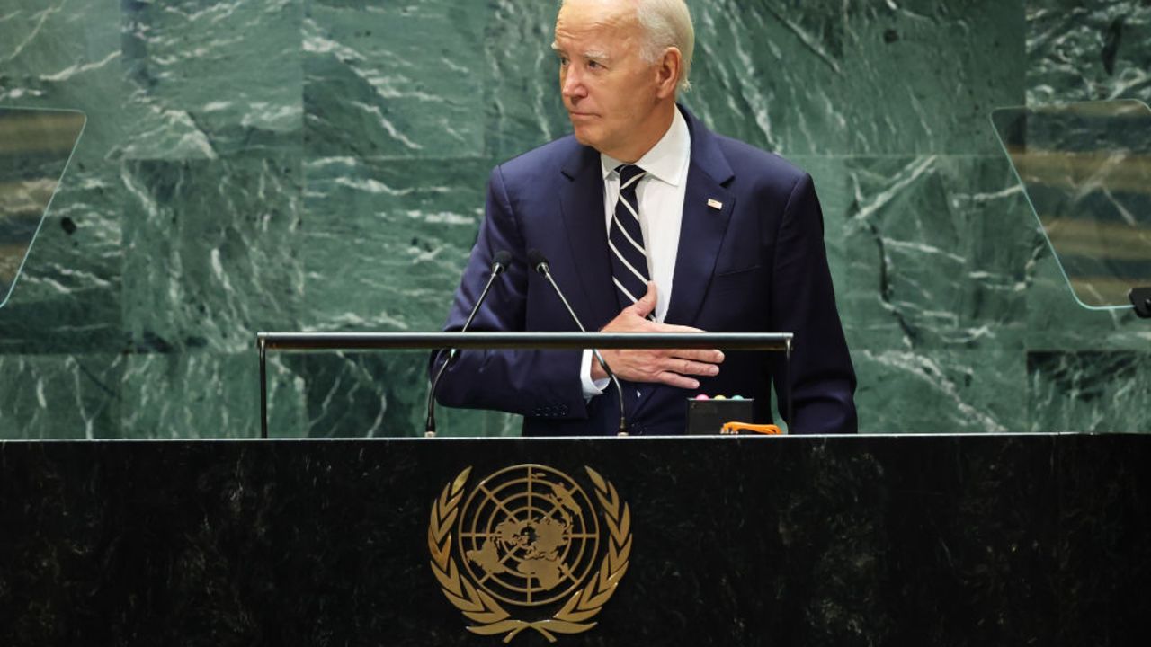 NEW YORK, NEW YORK - SEPTEMBER 24: U.S. President Joe Biden places his hands on his chest as he leaves the stage during the United Nations General Assembly (UNGA) at the United Nations headquarters on September 24, 2024 in New York City. World leaders convened for the General Assembly as the world continues to experience major wars in Gaza, Ukraine and, Sudan along with a threat of a larger conflict in the Middle East.  (Photo by Michael M. Santiago/Getty Images)