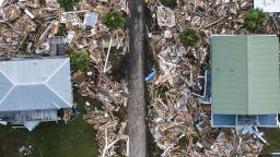 Damaged houses seen after Hurricane Helene made landfall in Horseshoe Beach, Florida, on September 28, 2024.