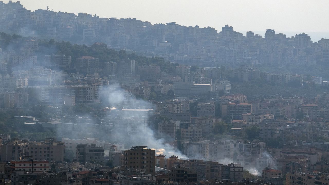 Smoke rises from a building following an Israeli airstrike in Beirut, Lebanon, on September 28, 2024.