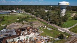 An aerial picture taken on September 28, 2024, shows storm damage in the aftermath of Hurricane Helene in Valdosta, Georgia. At least 44 people died across five US states battered by powerful storm Helene, authorities said on September 27, after torrential flooding prompted emergency responders to launch massive rescue operations. (Photo by John Falchetto / AFP) (Photo by JOHN FALCHETTO/AFP via Getty Images)