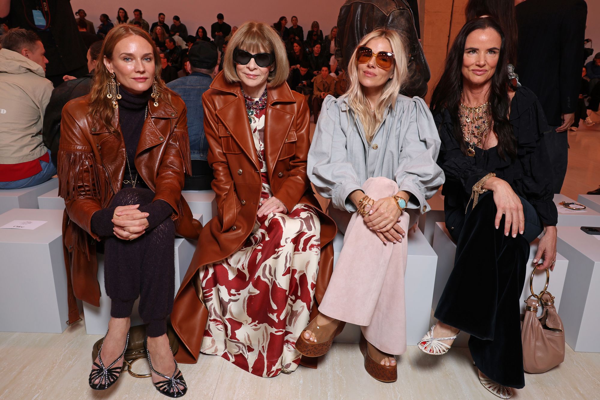 The star-studded Chloé front row at Paris Fashion Week included Diane Kruger, Anna Wintour, Sienna Miller and Juliette Lewis.