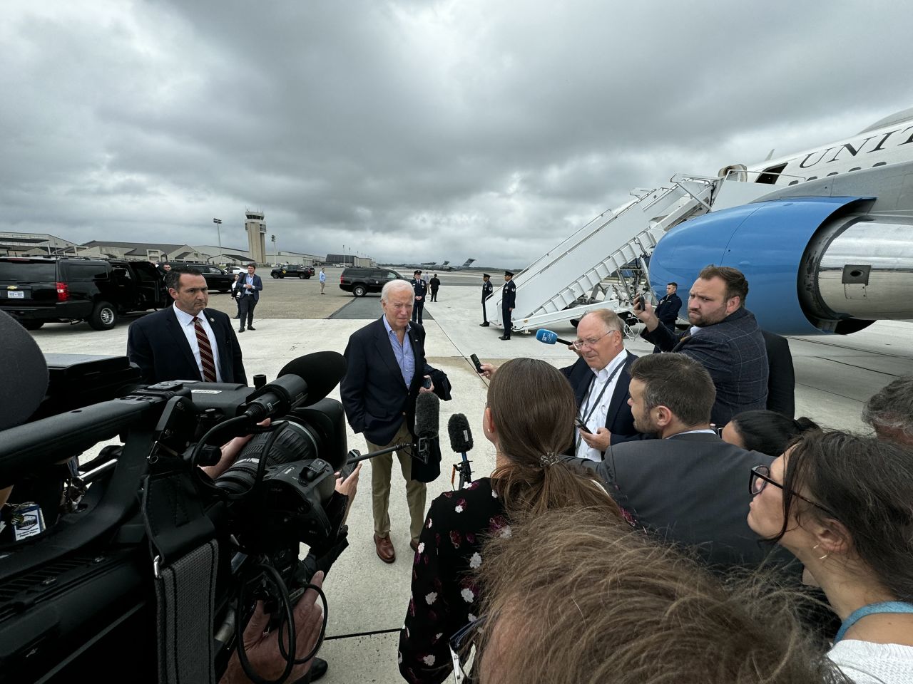 US President Joe Biden speaks to the press at Dover Air Force Base in Delaware on September 29.