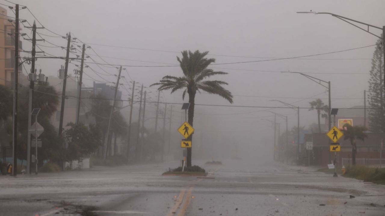 ST PETE BEACH, FLORIDA - SEPTEMBER 26: A road is empty of traffic as Hurricane Helene churns offshore on September 26, 2024, in St. Pete Beach, Florida. Already a Category 3 storm, Helene was expected to gain further strength before making landfall this evening on Florida’s northwestern coast. Flash flood warnings extend to northern Georgia and western North Carolina. (Photo by Joe Raedle/Getty Images)