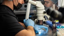 FOUNTAIN VALLEY, CA - FEBRUARY 29:  Illia Brusianskyi, a senior embryologist at West Coast Fertility Centers, in Fountain Valley, CA., prepares embryos for genetic testing, February 29, 2024. (Photo by Jay L. Clendenin/Getty Images)