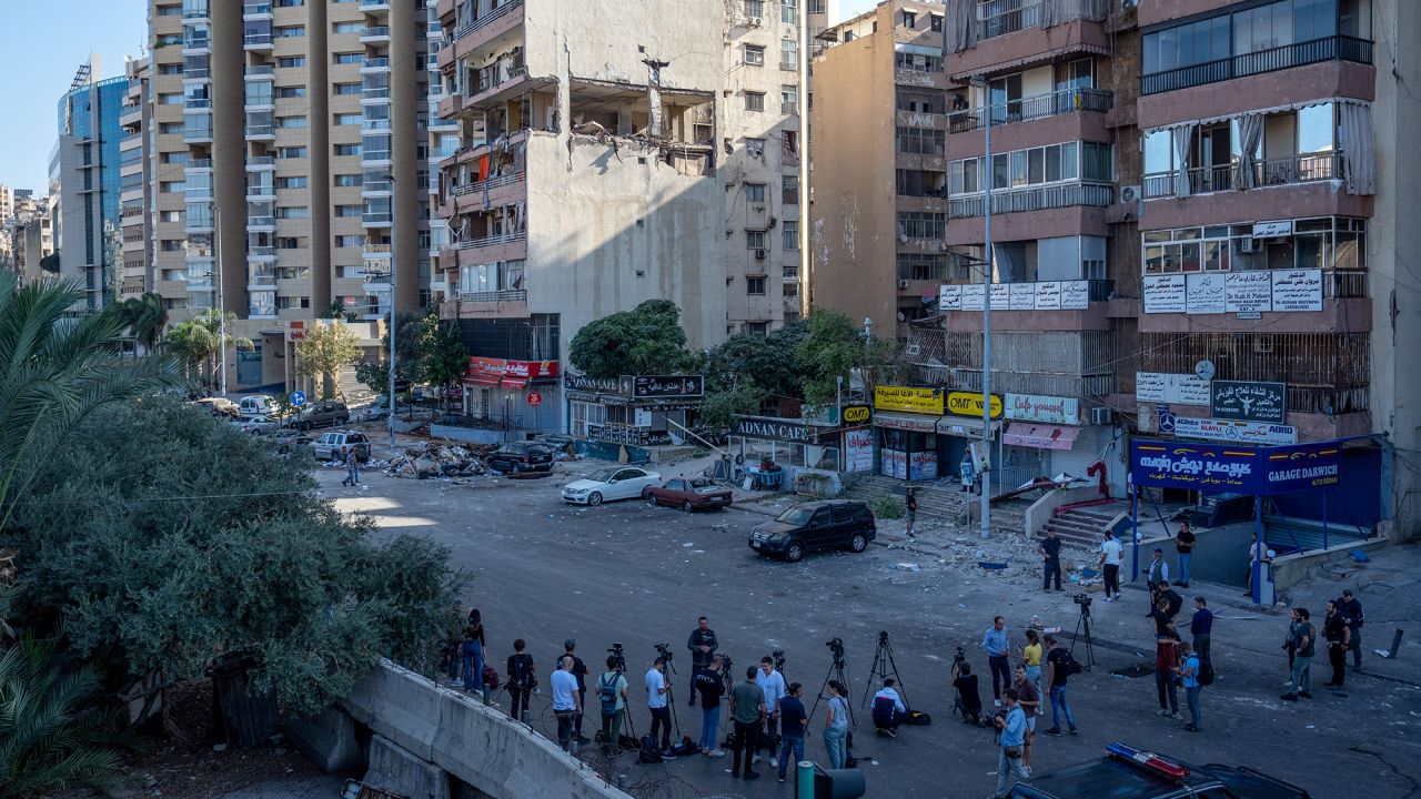 An apartment blocks stands in partial ruins after being hit by an Israeli airstrike on September 30, in Beirut, Lebanon.