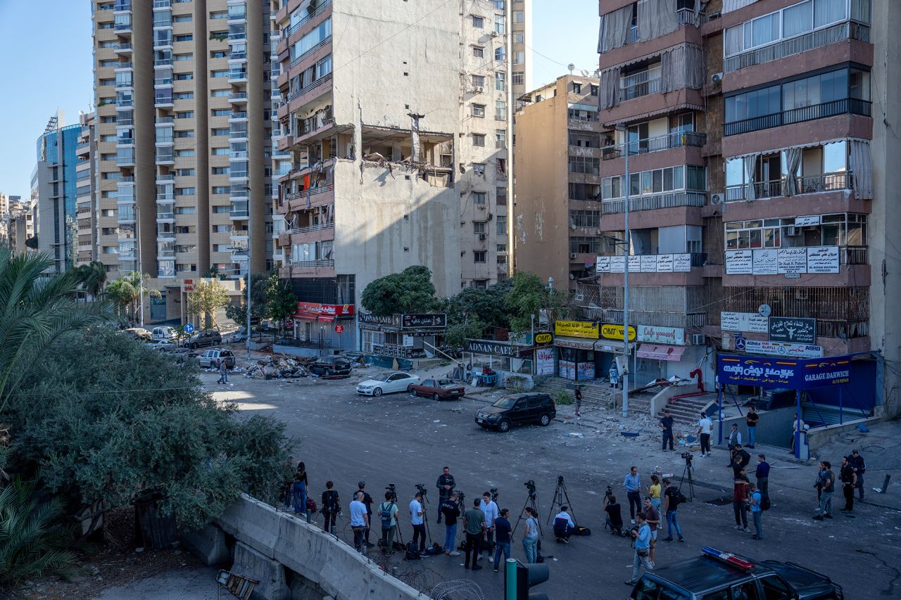 An apartment blocks stands in partial ruins after being hit by an Israeli airstrike on September 30, in Beirut, Lebanon.