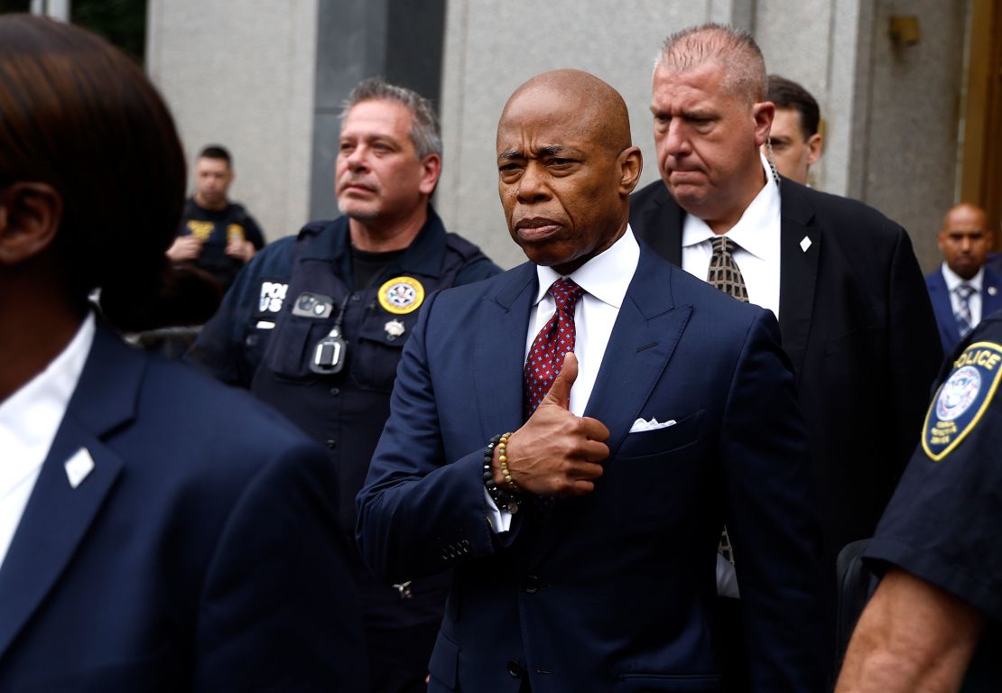 New York City Mayor Eric Adams exits federal court after his arraignment on bribery and fraud charges on September 27, 2024.