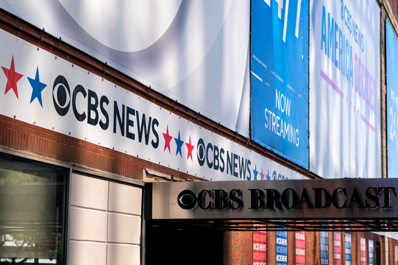 CBS News signage ahead of the first vice presidential debate at the CBS Broadcast Center in New York City, on September 30.