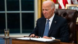 WASHINGTON, DC - SEPTEMBER 30: U.S. President Joe Biden speaks after meeting with North Carolina Governor Roy Cooper, FEMA Administrator Deanne Criswell, and Homeland Security Advisor Liz Sherwood-Randall on the ongoing response to the aftermath of Hurricane Helene in the Oval Office of the White House on September 30, 2024 in Washington, DC. The President has said he plans to travel to North Carolina on Wednesday as authorities face challenges delivering supplies to isolated, flood-ravaged areas in the Southeastern United States as the death toll from Hurricane Helene tops 100. (Photo by Kent Nishimura/Getty Images)