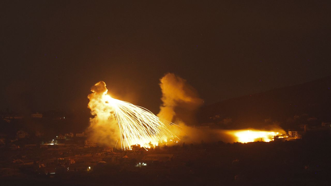 This picture taken from northern Israel along the border with southern Lebanon, shows a fire following Israeli bombardment on September 30.