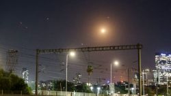 This picture shows projectiles being intercepted by Israel above Tel Aviv on October 1, 2024. Air raid sirens sounded in central Israel on October 1, the military said, a day after the army launched ground operations into southern Lebanon targeting Hezbollah positions. "Sirens sounded in central Israel," the military said, without providing details of the areas that were affected. (Photo by Jack GUEZ / AFP) (Photo by JACK GUEZ/AFP via Getty Images)