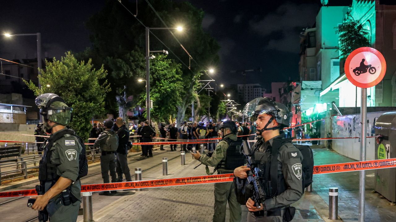 Israeli police at the scene of an attack in Jaffa, south of Tel Aviv, on Tuesday.