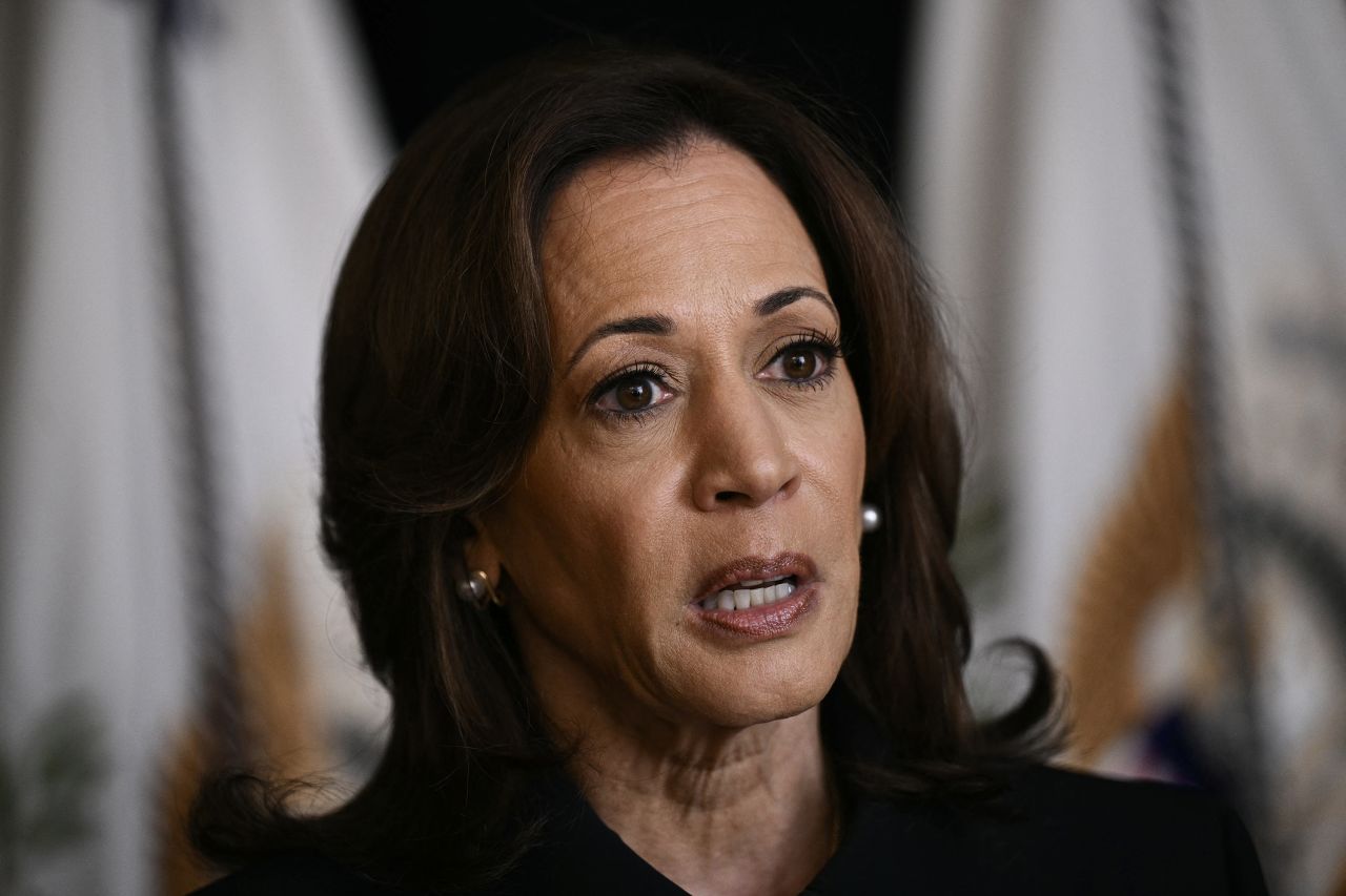 US Vice President and Democratic presidential candidate Kamala Harris speaks after Iran launched around 200 missiles on Israel, at the Josephine Butler Parks Center in Washington, DC on October 1, 2024. In her remarks, Harris pledged 'unwavering' commitment to Israel's security. (Photo by Brendan SMIALOWSKI / AFP) (Photo by BRENDAN SMIALOWSKI/AFP via Getty Images)